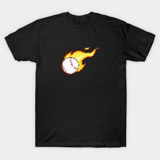 Baseball On Fire Pixel Art T-Shirt